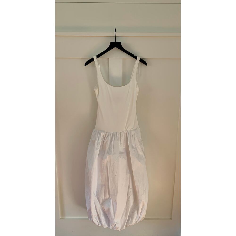 Zara Mixed Balloon Midi Dress in White Size XS Sleeveless Lined Side Zip Boho